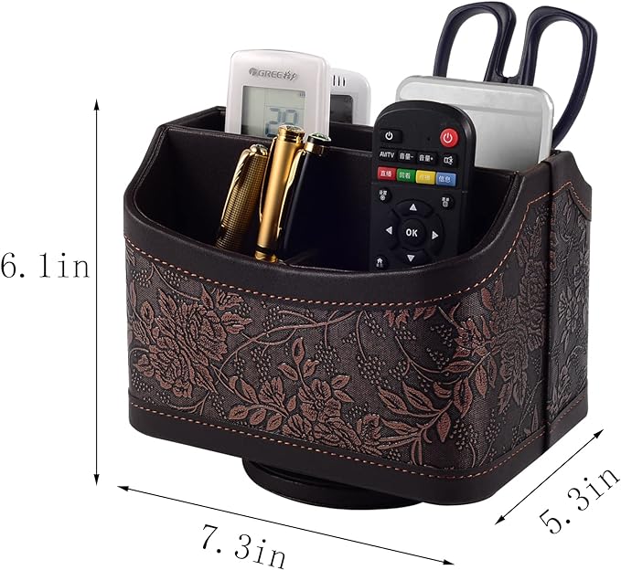 Multifunctional PU Leather Rotating Desk Organizer for Remote and Stationery