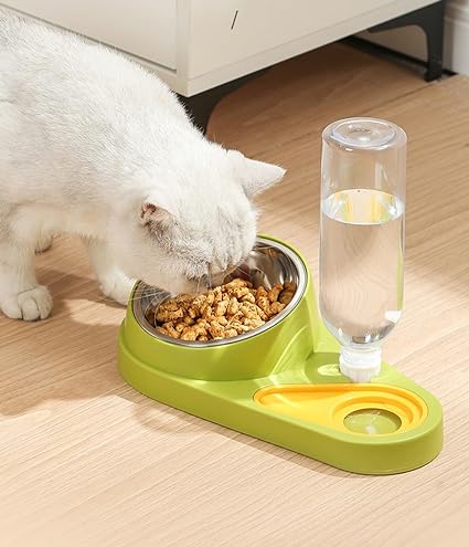 Hygienic Cat & Dog Feeding Set: Automatic Water Refill & Stainless-Steel Food Bowl