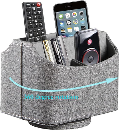 Multifunctional PU Leather Rotating Desk Organizer for Remote and Stationery