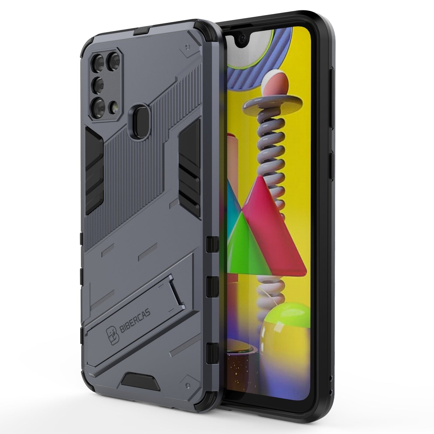 Samsung Galaxy M31 Shockproof Phone Case - Punk Armor 2-in-1 PC + TPU with Invisible Holder