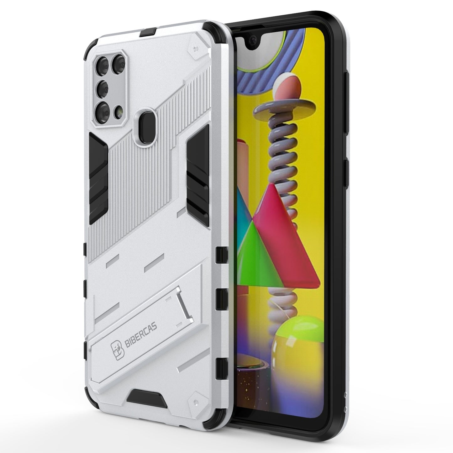 Samsung Galaxy M31 Shockproof Phone Case - Punk Armor 2-in-1 PC + TPU with Invisible Holder