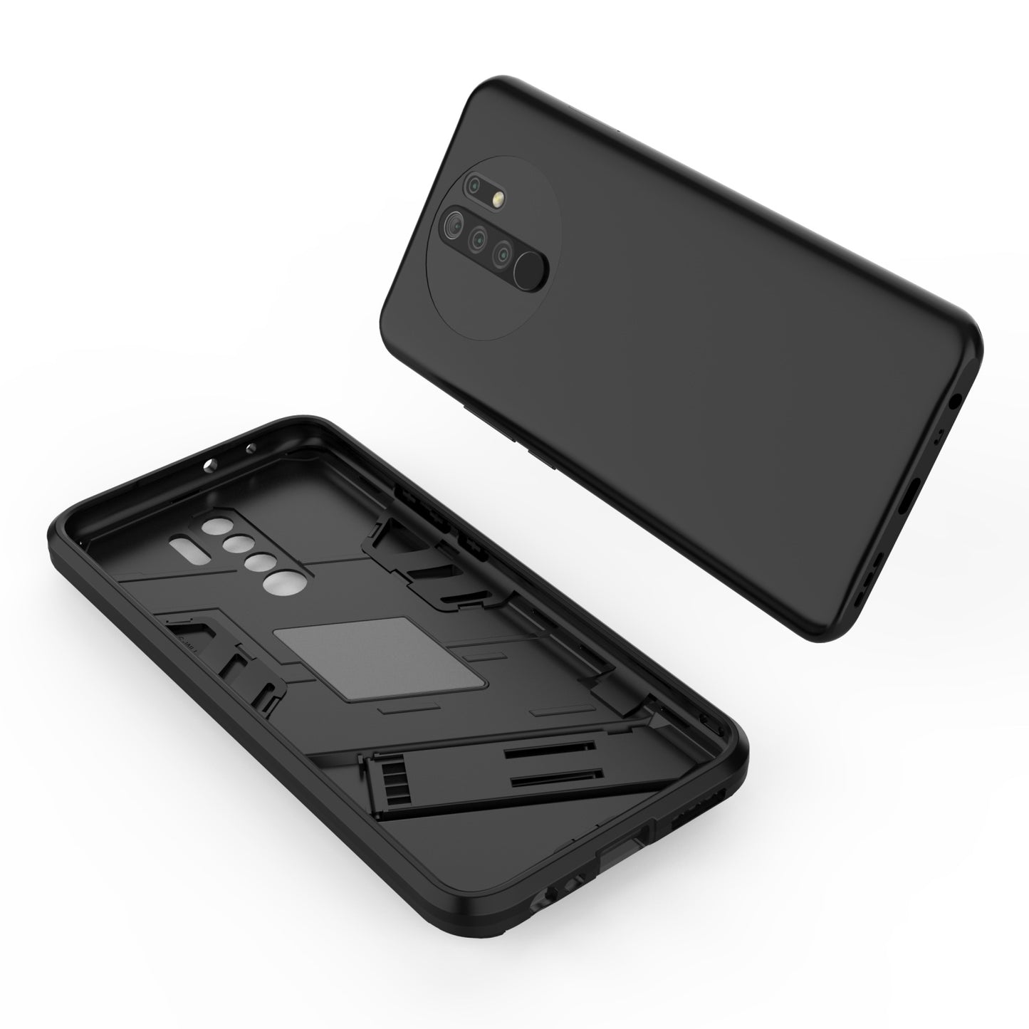 Xiaomi Redmi 9 Shockproof Phone Case - Punk Armor 2-in-1 PC + TPU with Invisible Holder