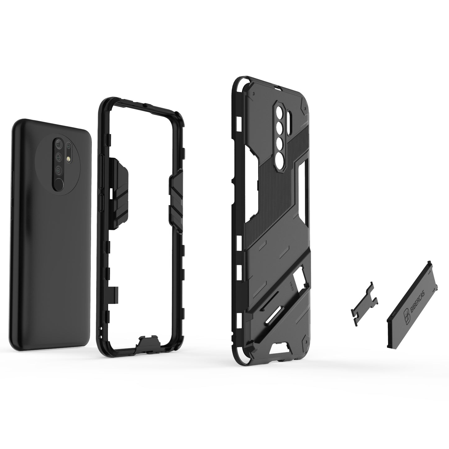 Xiaomi Redmi 9 Shockproof Phone Case - Punk Armor 2-in-1 PC + TPU with Invisible Holder