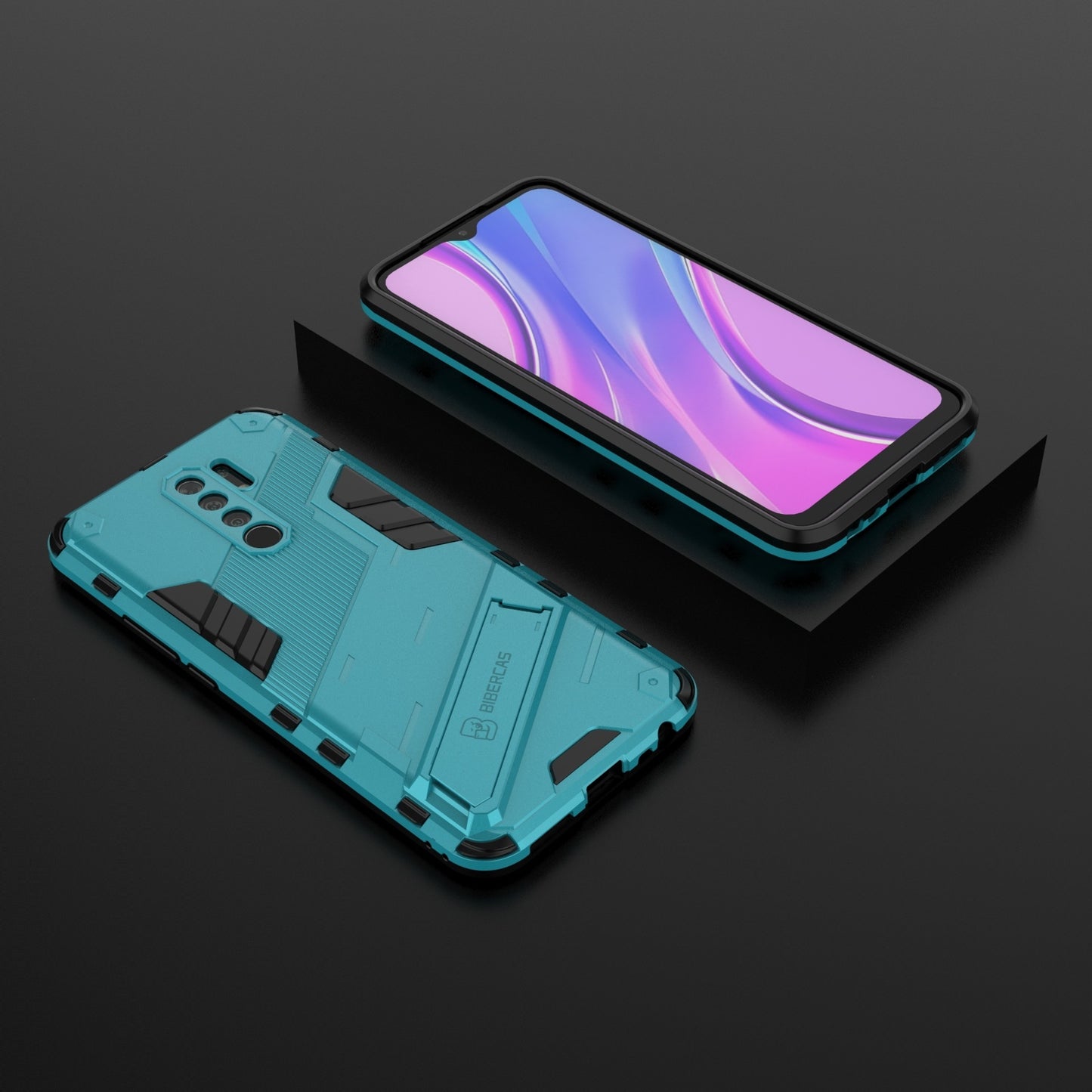 Xiaomi Redmi 9 Shockproof Phone Case - Punk Armor 2-in-1 PC + TPU with Invisible Holder