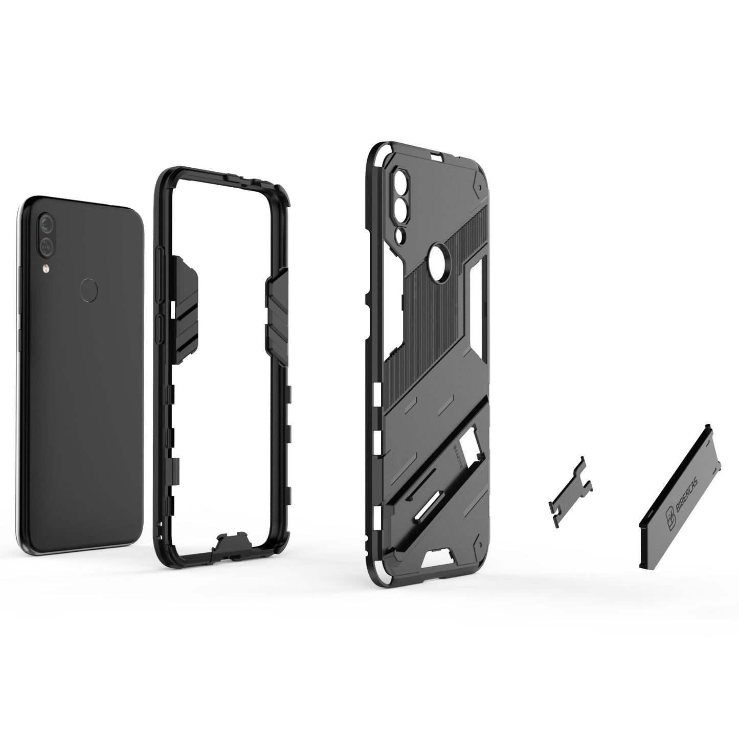 Xiaomi Redmi Note 7 Shockproof Phone Case - Punk Armor 2-in-1 PC + TPU with Invisible Holder