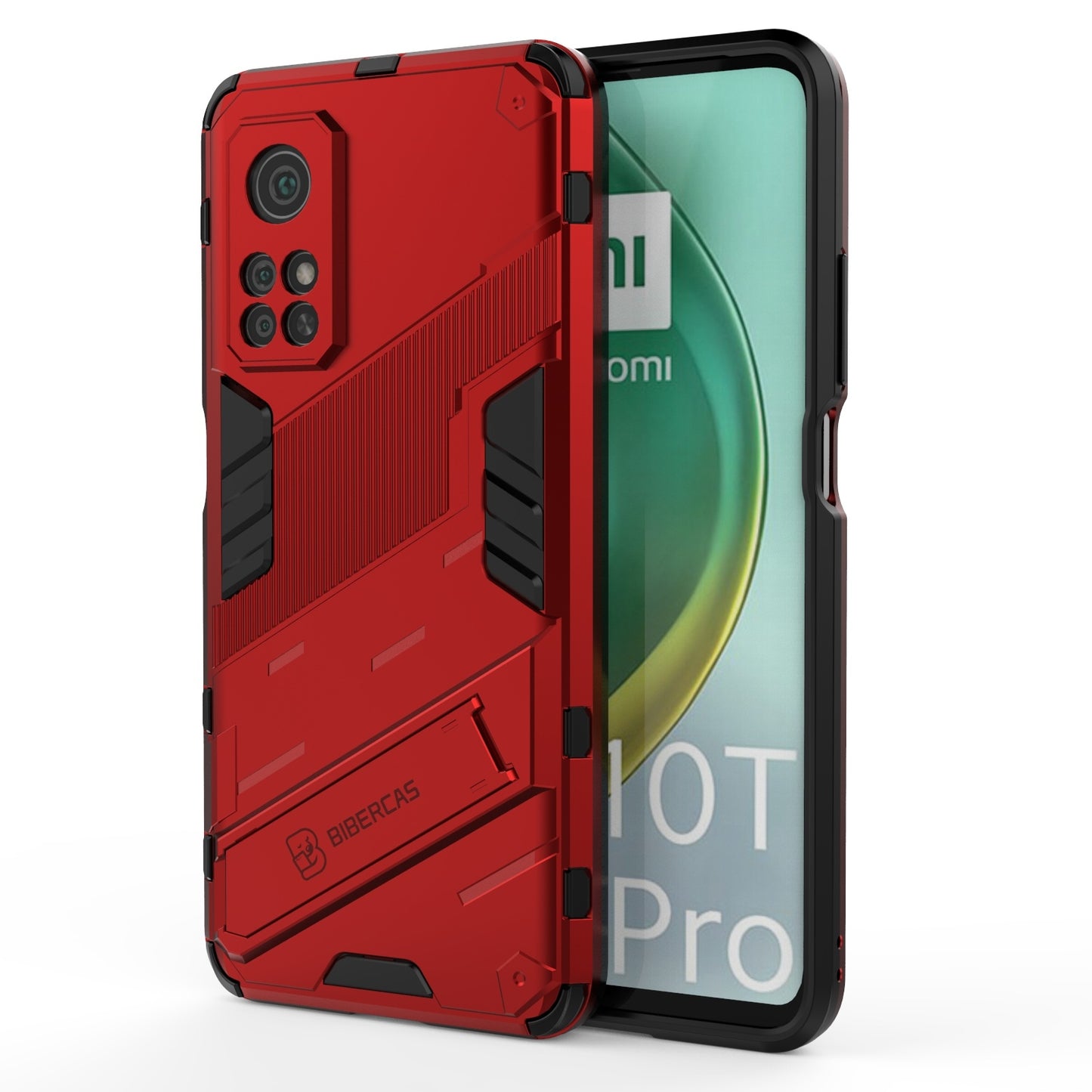 Xiaomi Mi 10T Pro 5G Shockproof Phone Case - Punk Armor 2-in-1 PC + TPU with Invisible Holder