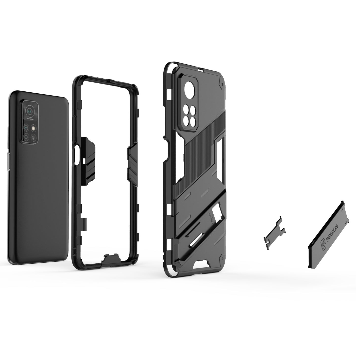 Xiaomi Mi 10T Pro 5G Shockproof Phone Case - Punk Armor 2-in-1 PC + TPU with Invisible Holder