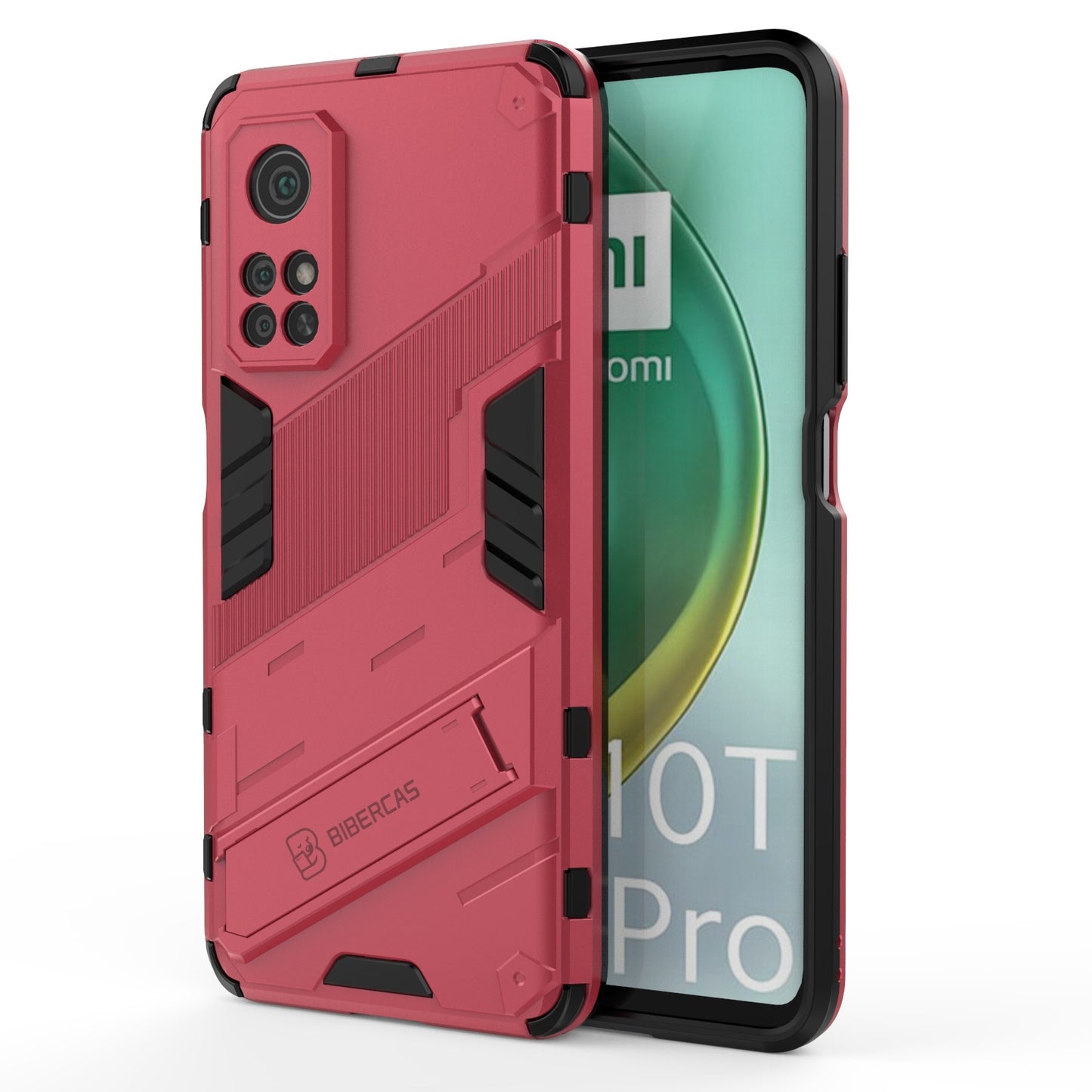 Xiaomi Mi 10T Pro 5G Shockproof Phone Case - Punk Armor 2-in-1 PC + TPU with Invisible Holder