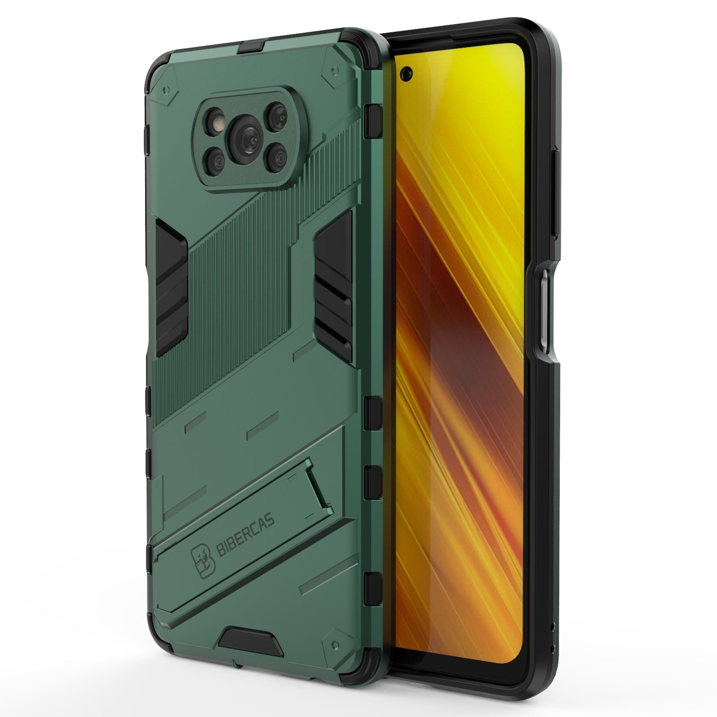 Xiaomi Poco X3 Shockproof Phone Case - Punk Armor 2-in-1 PC + TPU with Invisible Holder