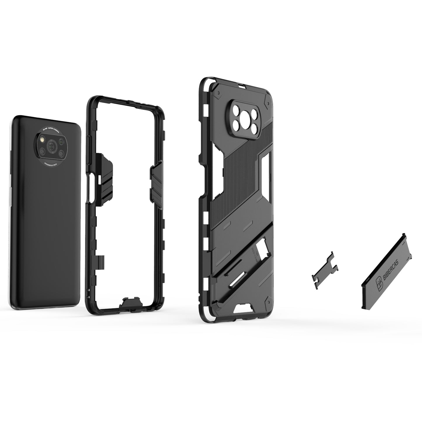 Xiaomi Poco X3 Shockproof Phone Case - Punk Armor 2-in-1 PC + TPU with Invisible Holder