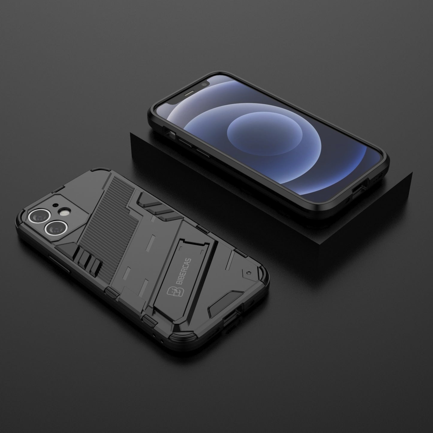 iPhone 12 mini Shockproof Phone Case - Punk Armor 2-in-1 PC + TPU with Invisible Holder