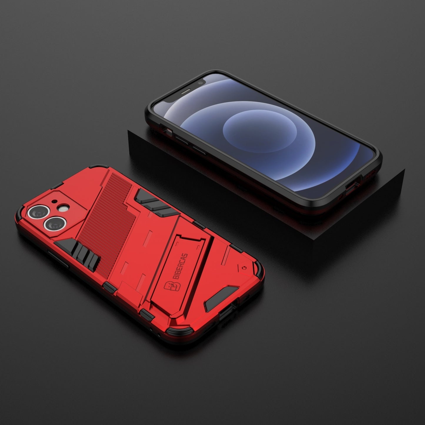 iPhone 12 mini Shockproof Phone Case - Punk Armor 2-in-1 PC + TPU with Invisible Holder