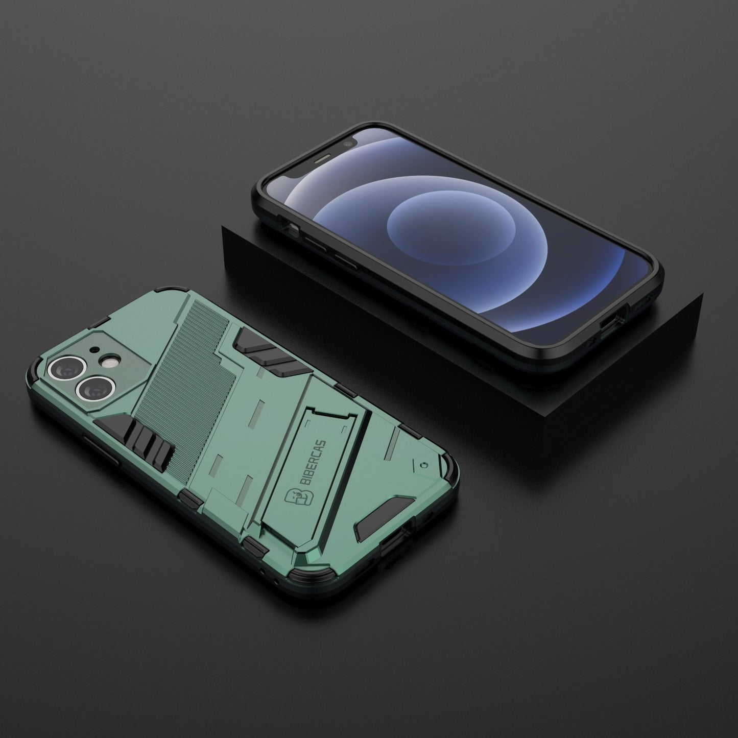 iPhone 12 mini Shockproof Phone Case - Punk Armor 2-in-1 PC + TPU with Invisible Holder