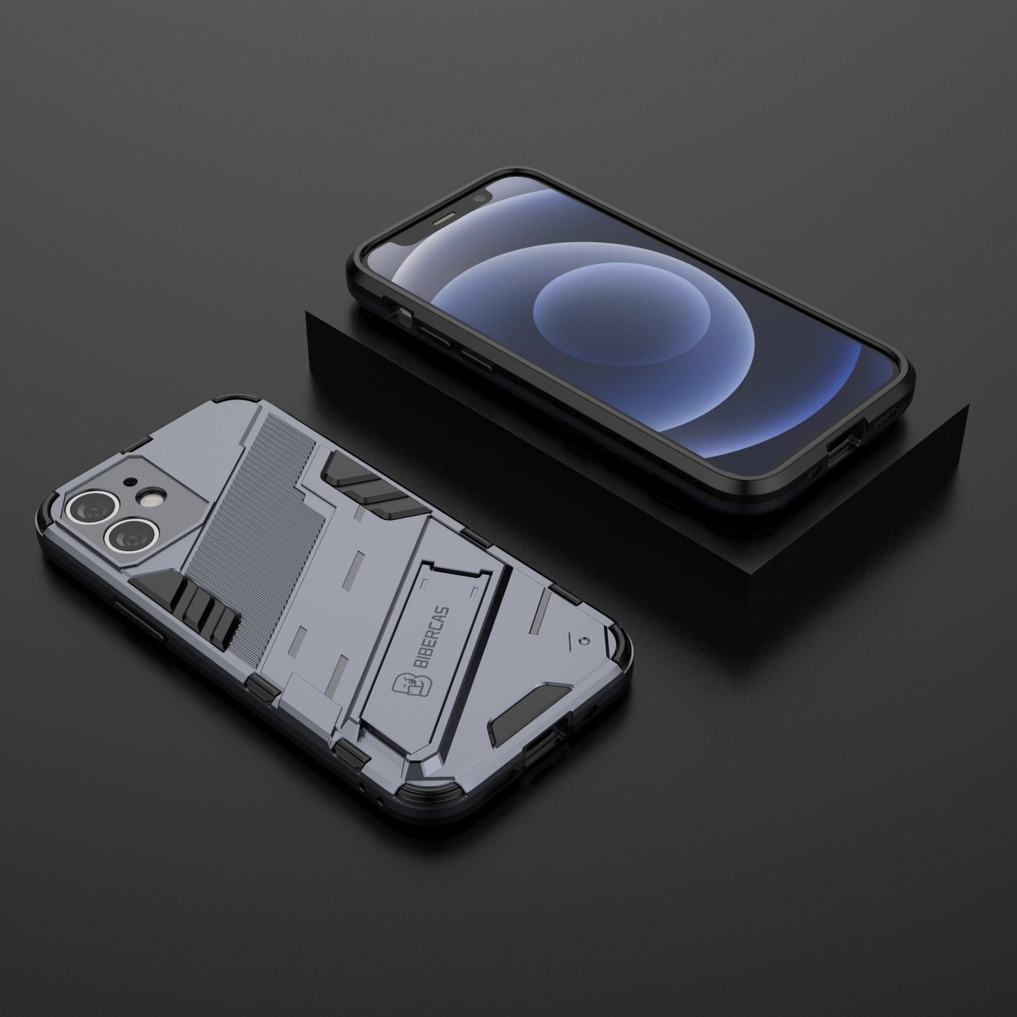 iPhone 12 mini Shockproof Phone Case - Punk Armor 2-in-1 PC + TPU with Invisible Holder