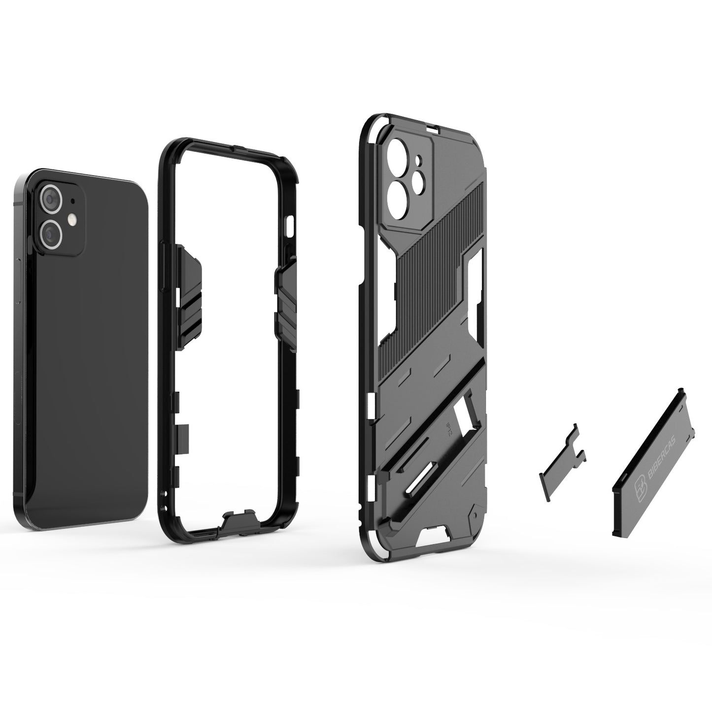 iPhone 12 Shockproof Phone Case - Punk Armor 2-in-1 PC + TPU with Invisible Holder