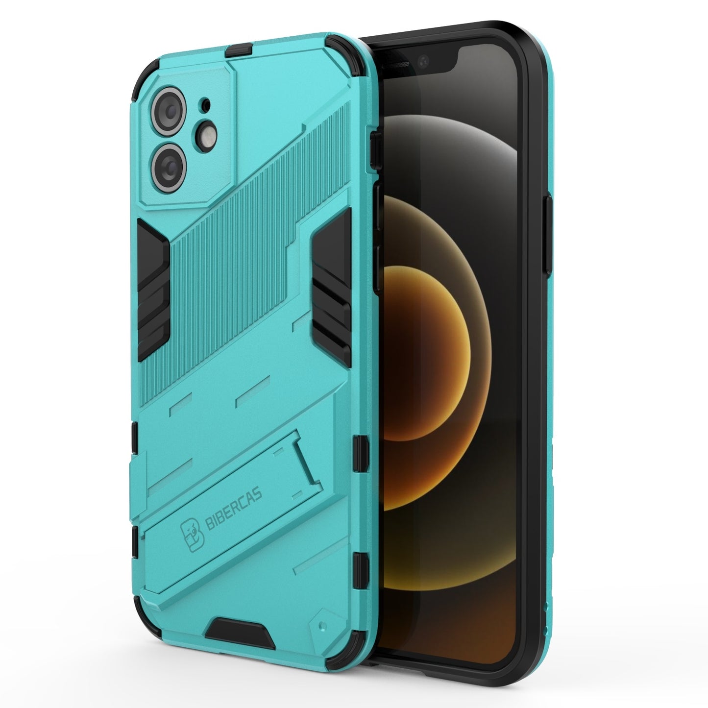 iPhone 12 Shockproof Phone Case - Punk Armor 2-in-1 PC + TPU with Invisible Holder