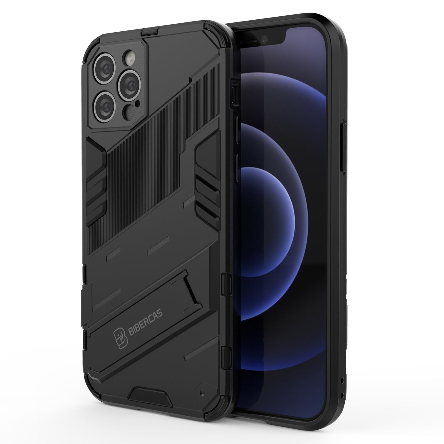 iPhone 12 Pro Shockproof Phone Case - Punk Armor 2-in-1 PC + TPU with Invisible Holder