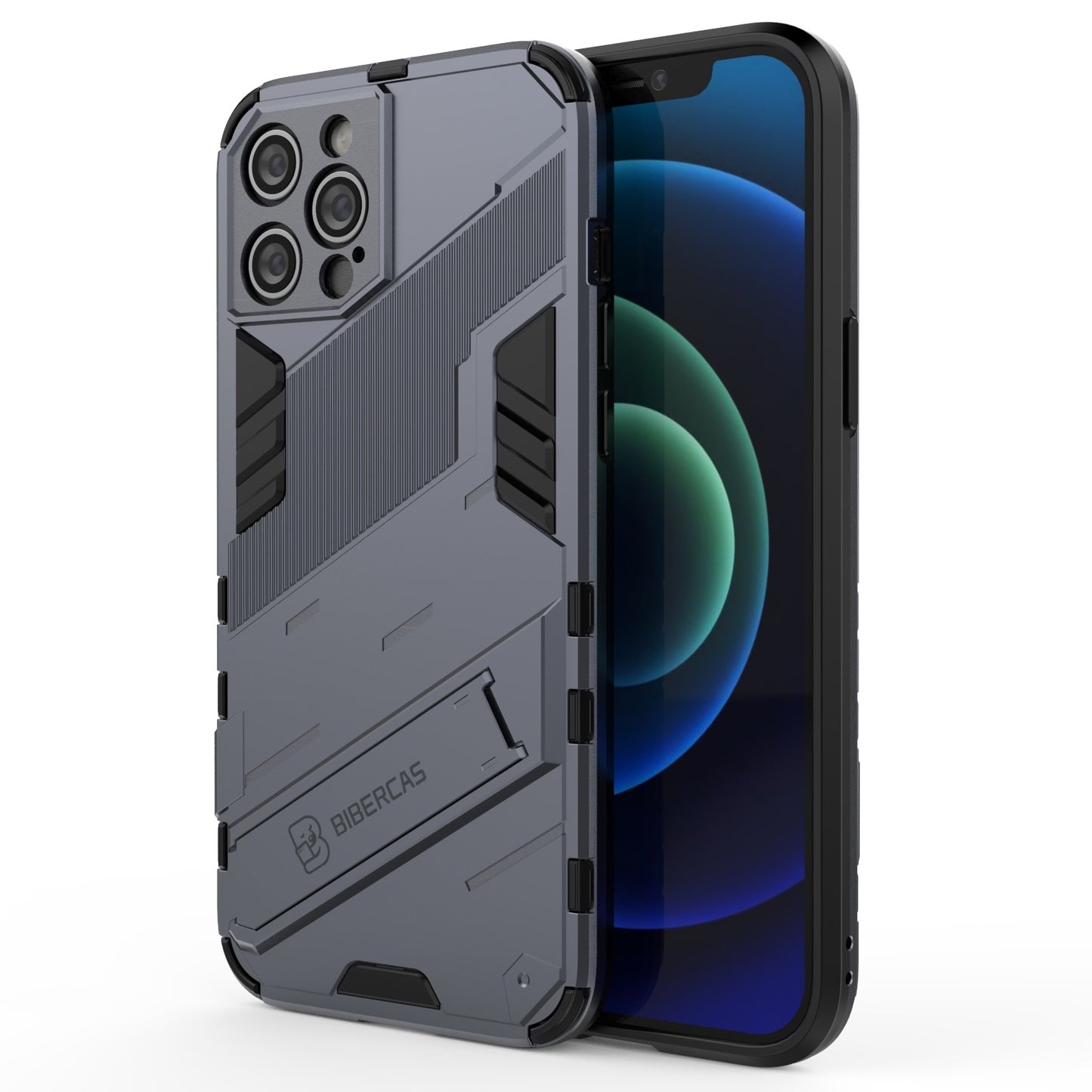 iPhone 12 Pro Max Shockproof Phone Case - Punk Armor 2-in-1 PC + TPU with Invisible Holder