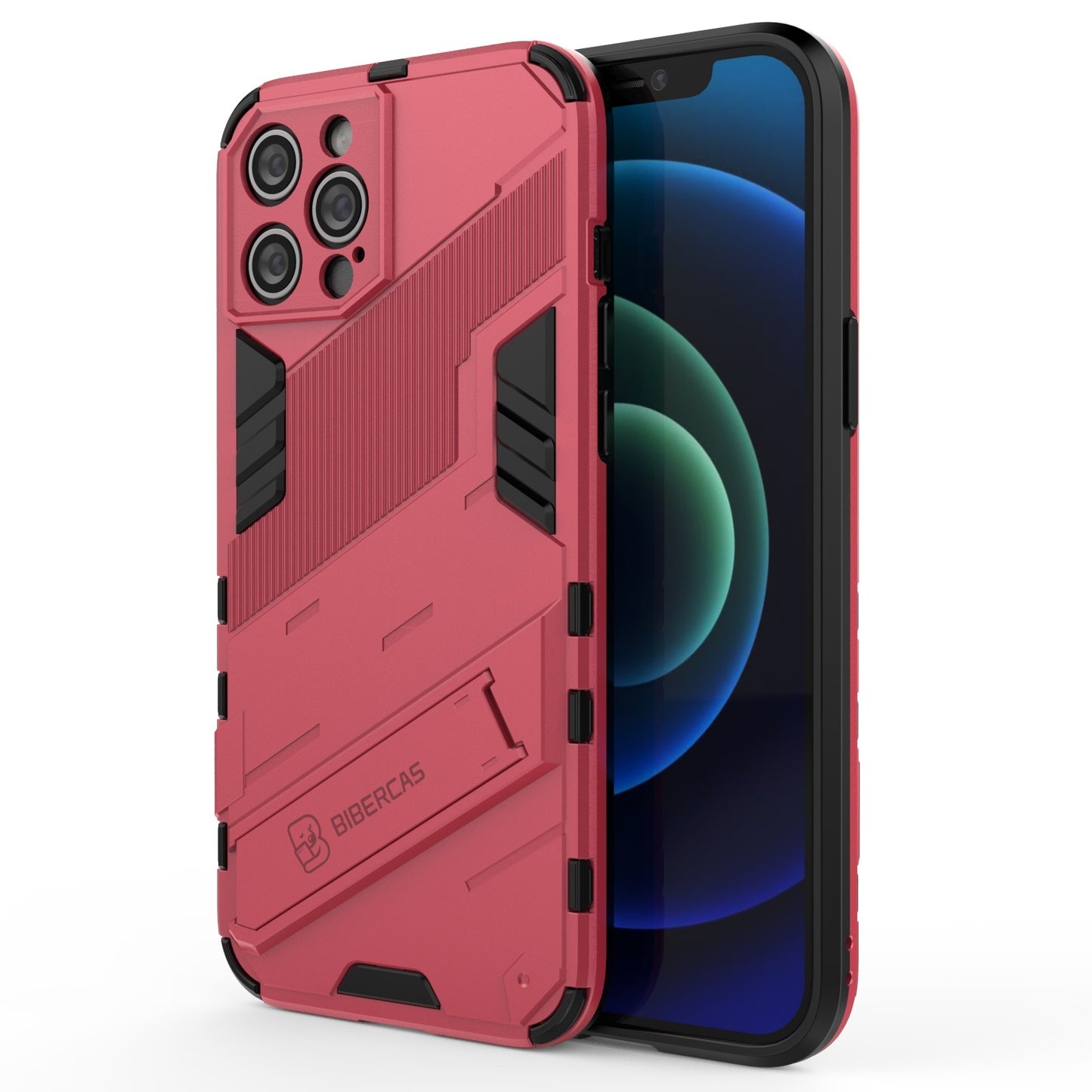 iPhone 12 Pro Max Shockproof Phone Case - Punk Armor 2-in-1 PC + TPU with Invisible Holder