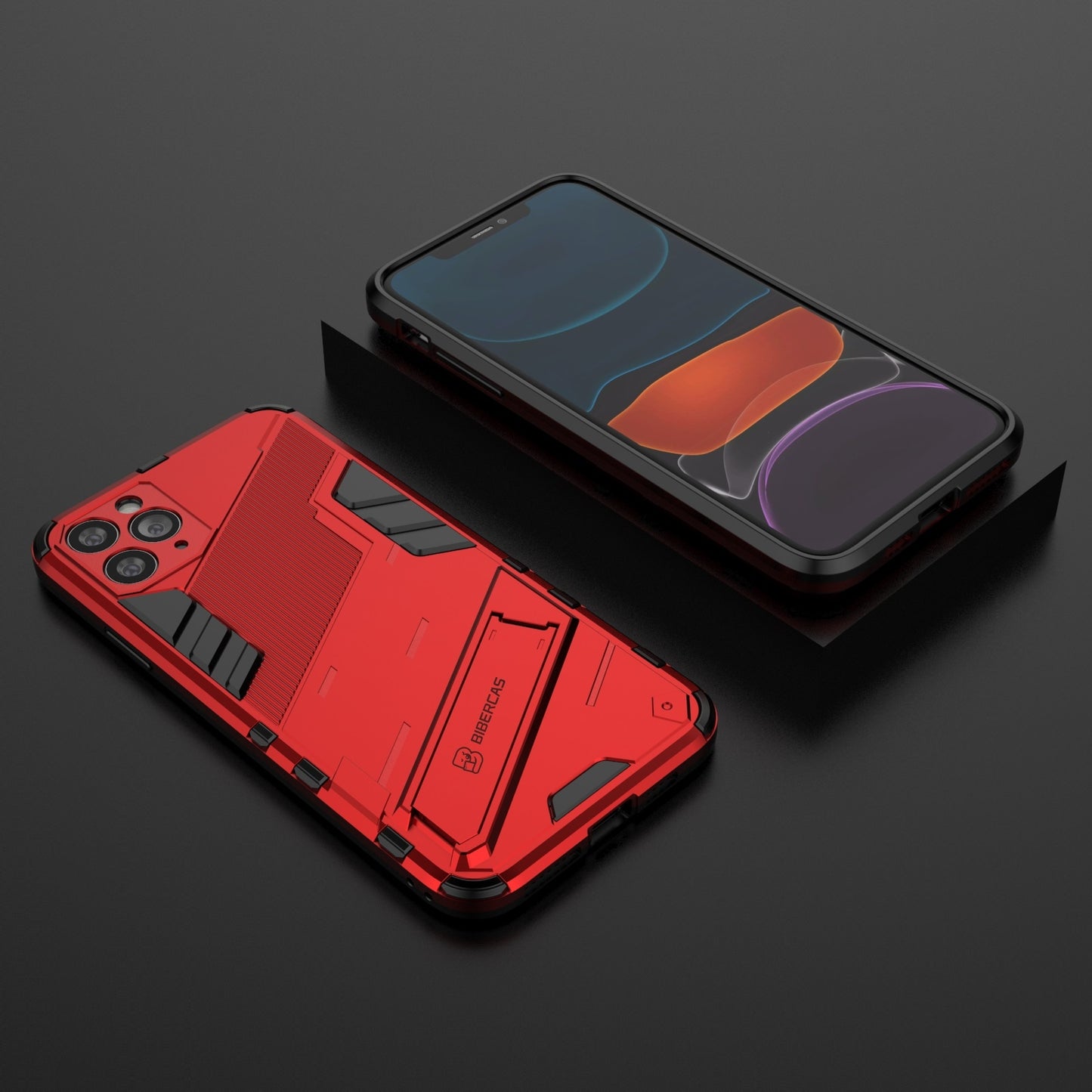 iPhone 11 Pro Max Shockproof Phone Case - Punk Armor 2-in-1 PC + TPU with Invisible Holder