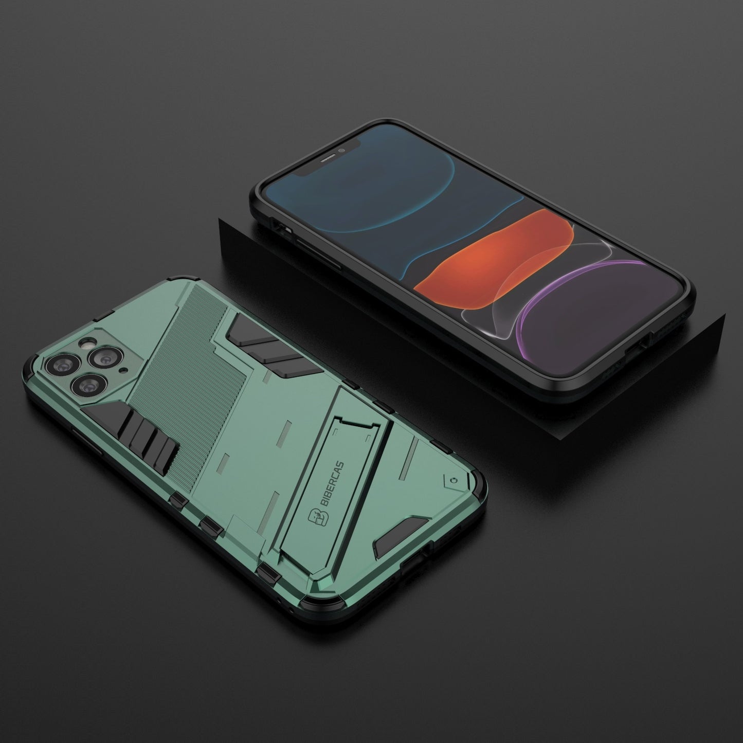 iPhone 11 Pro Max Shockproof Phone Case - Punk Armor 2-in-1 PC + TPU with Invisible Holder