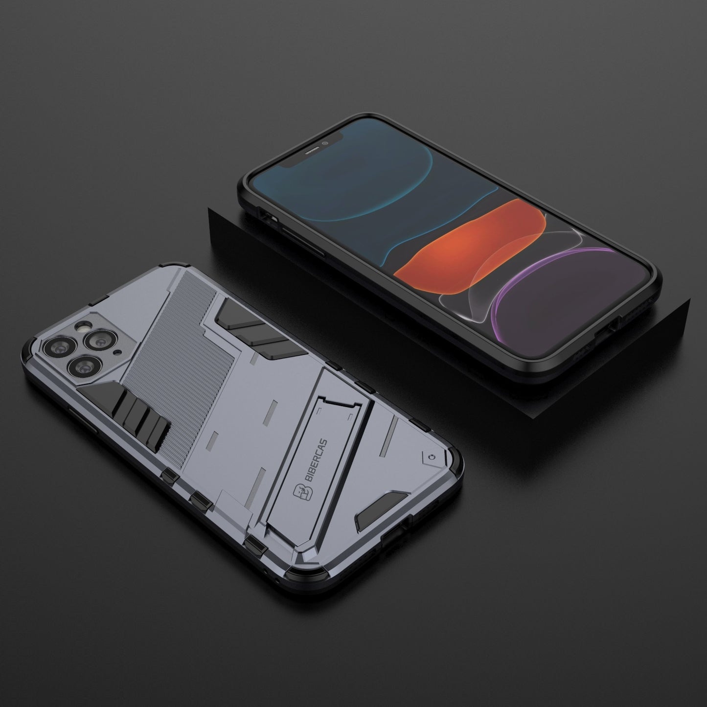 iPhone 11 Pro Max Shockproof Phone Case - Punk Armor 2-in-1 PC + TPU with Invisible Holder