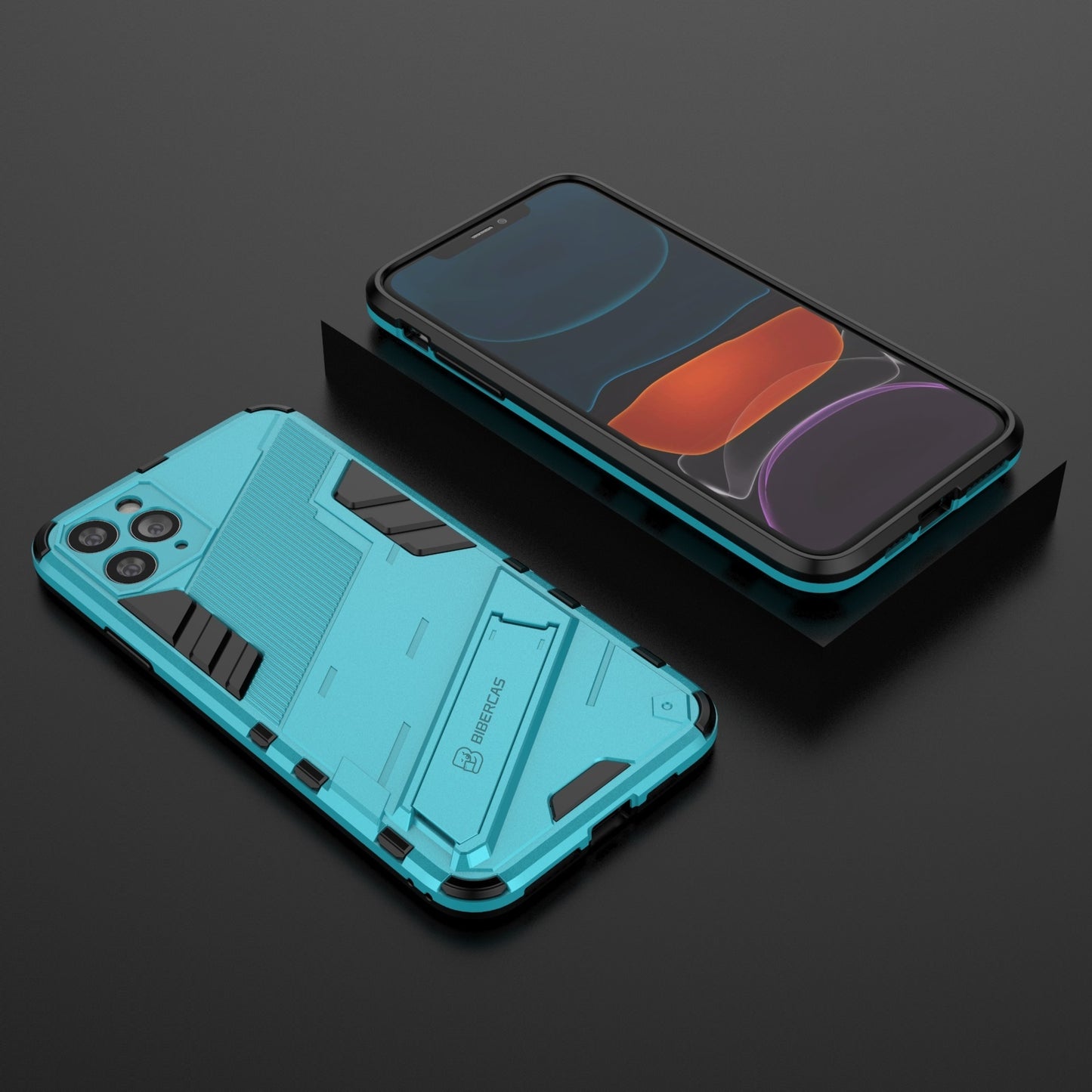 iPhone 11 Pro Max Shockproof Phone Case - Punk Armor 2-in-1 PC + TPU with Invisible Holder