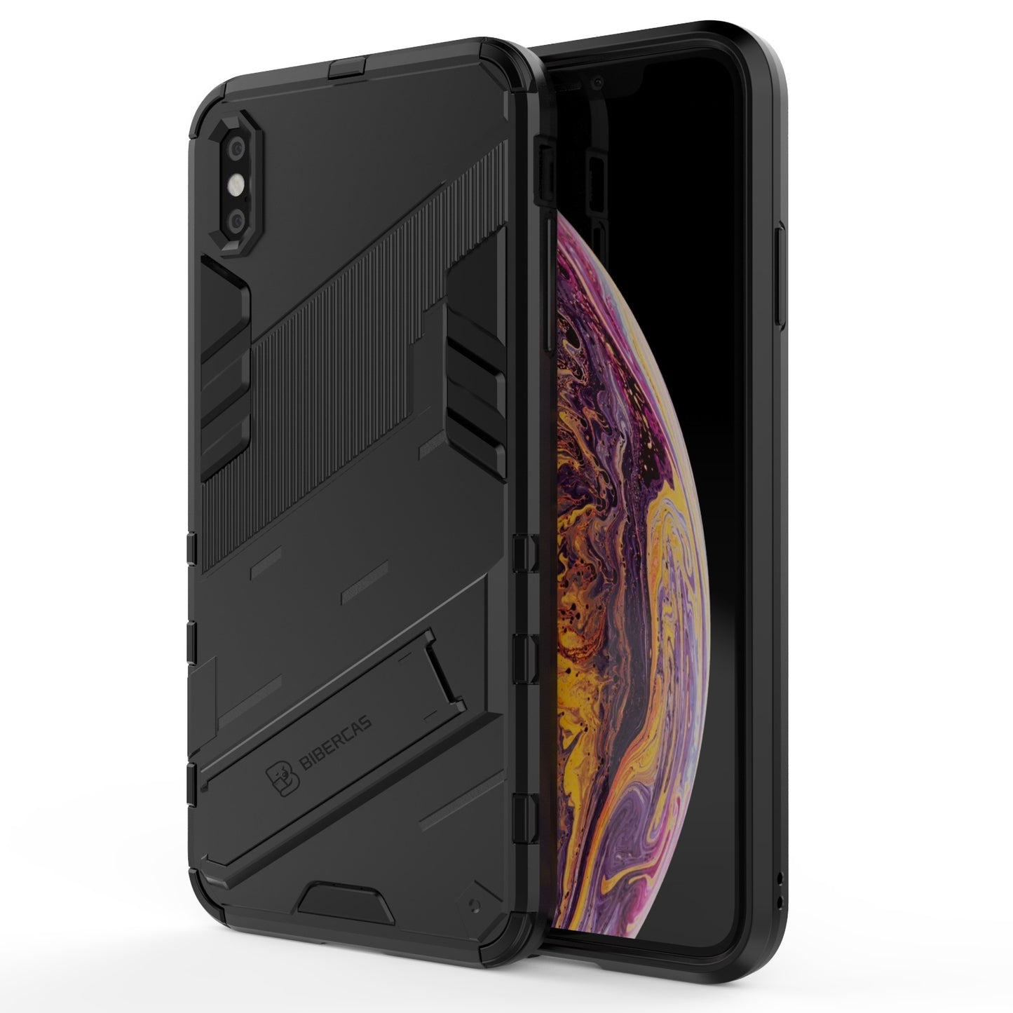 iPhone XS Max Shockproof Phone Case - Punk Armor 2-in-1 PC + TPU with Invisible Holder