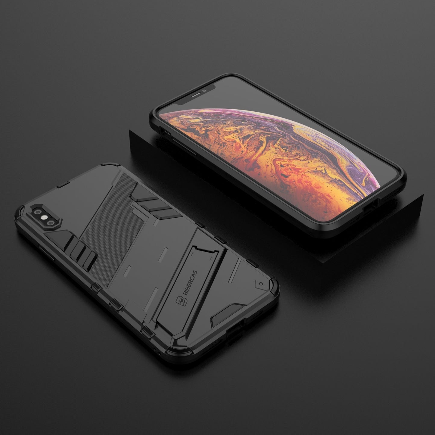 iPhone XS Max Shockproof Phone Case - Punk Armor 2-in-1 PC + TPU with Invisible Holder