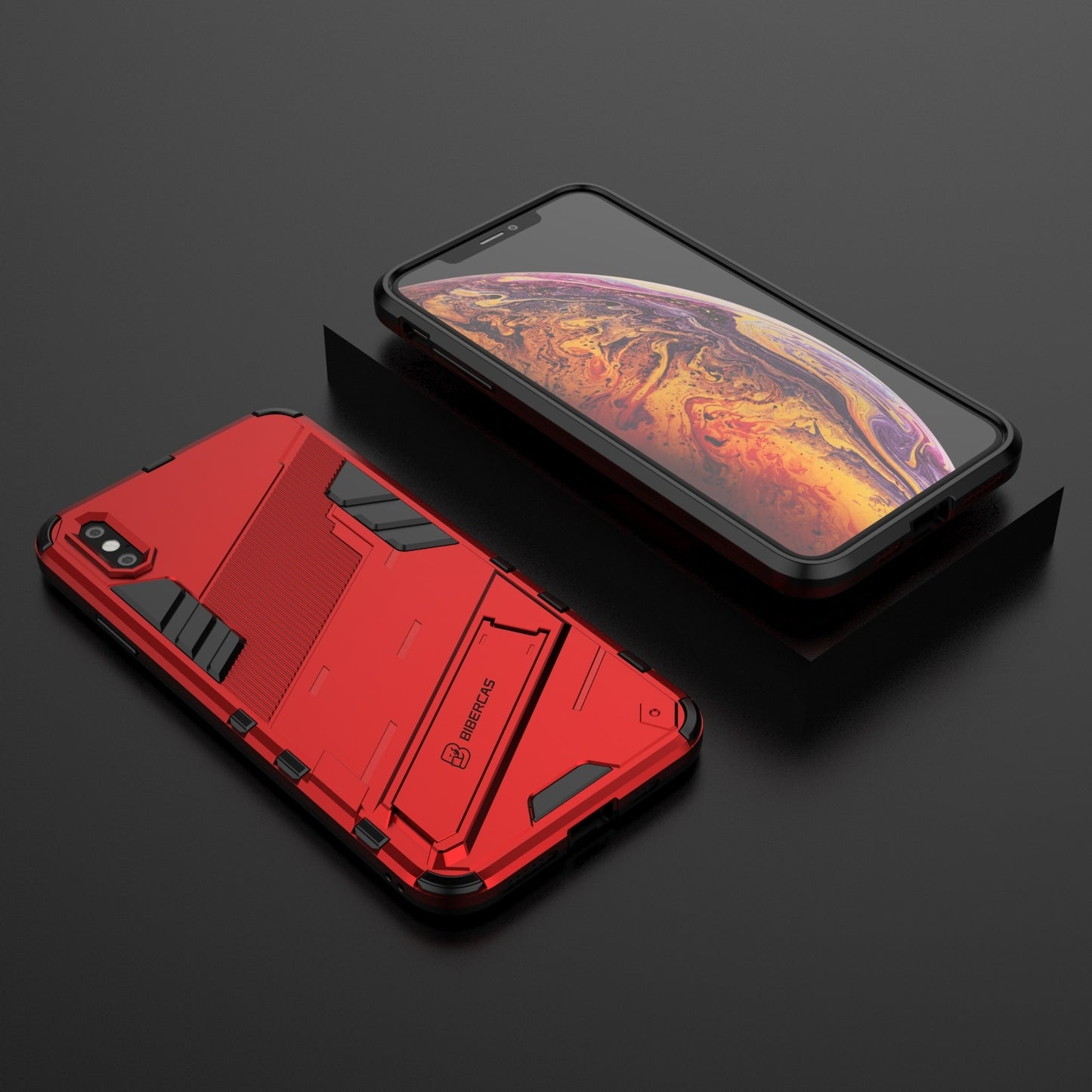 iPhone XS Max Shockproof Phone Case - Punk Armor 2-in-1 PC + TPU with Invisible Holder