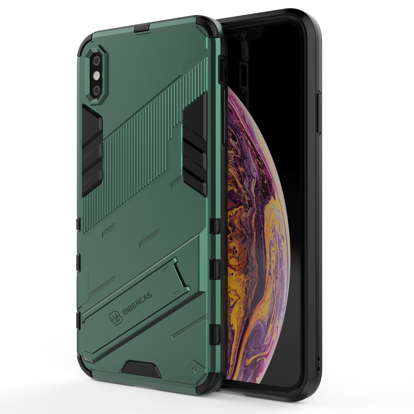 iPhone XS Max Shockproof Phone Case - Punk Armor 2-in-1 PC + TPU with Invisible Holder