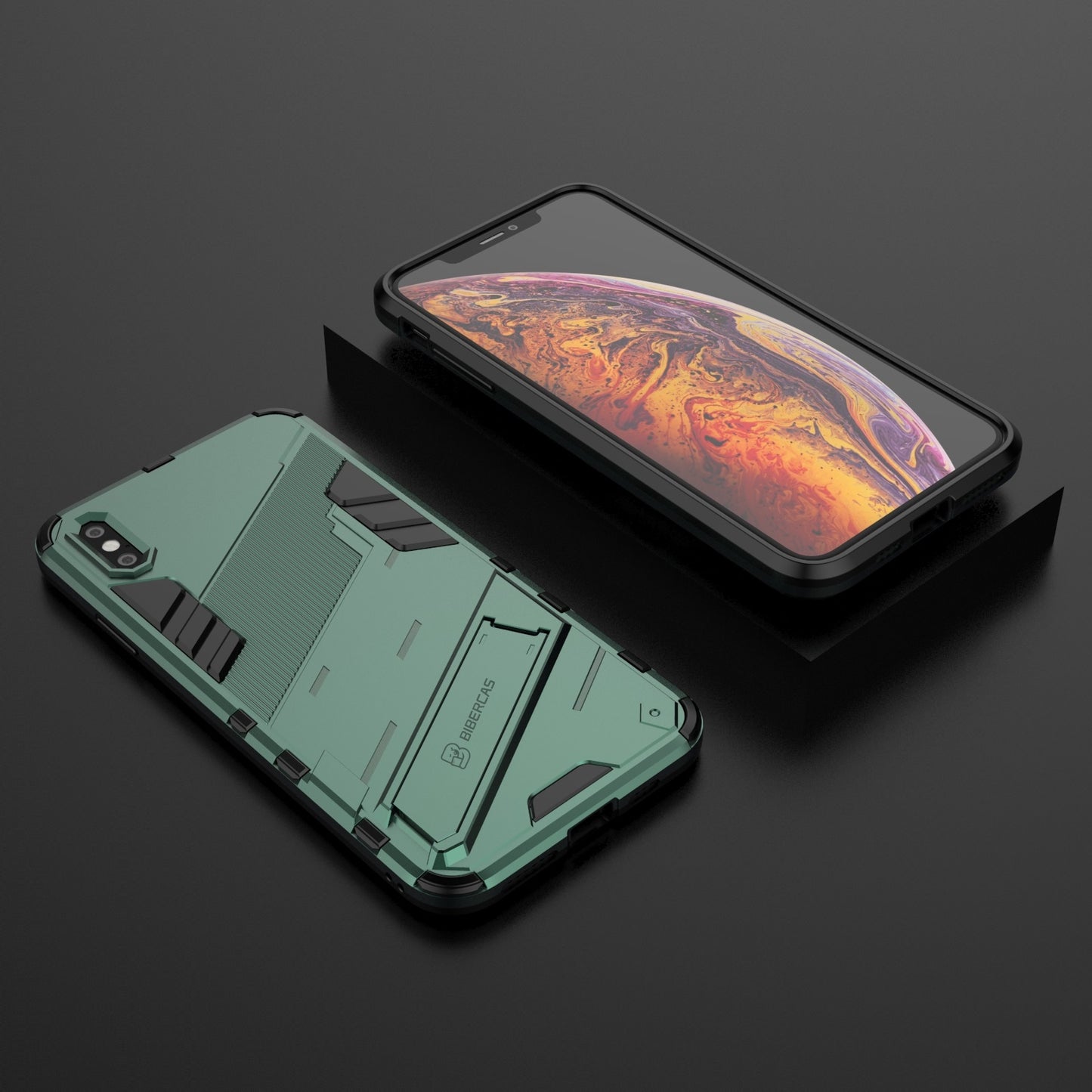 iPhone XS Max Shockproof Phone Case - Punk Armor 2-in-1 PC + TPU with Invisible Holder