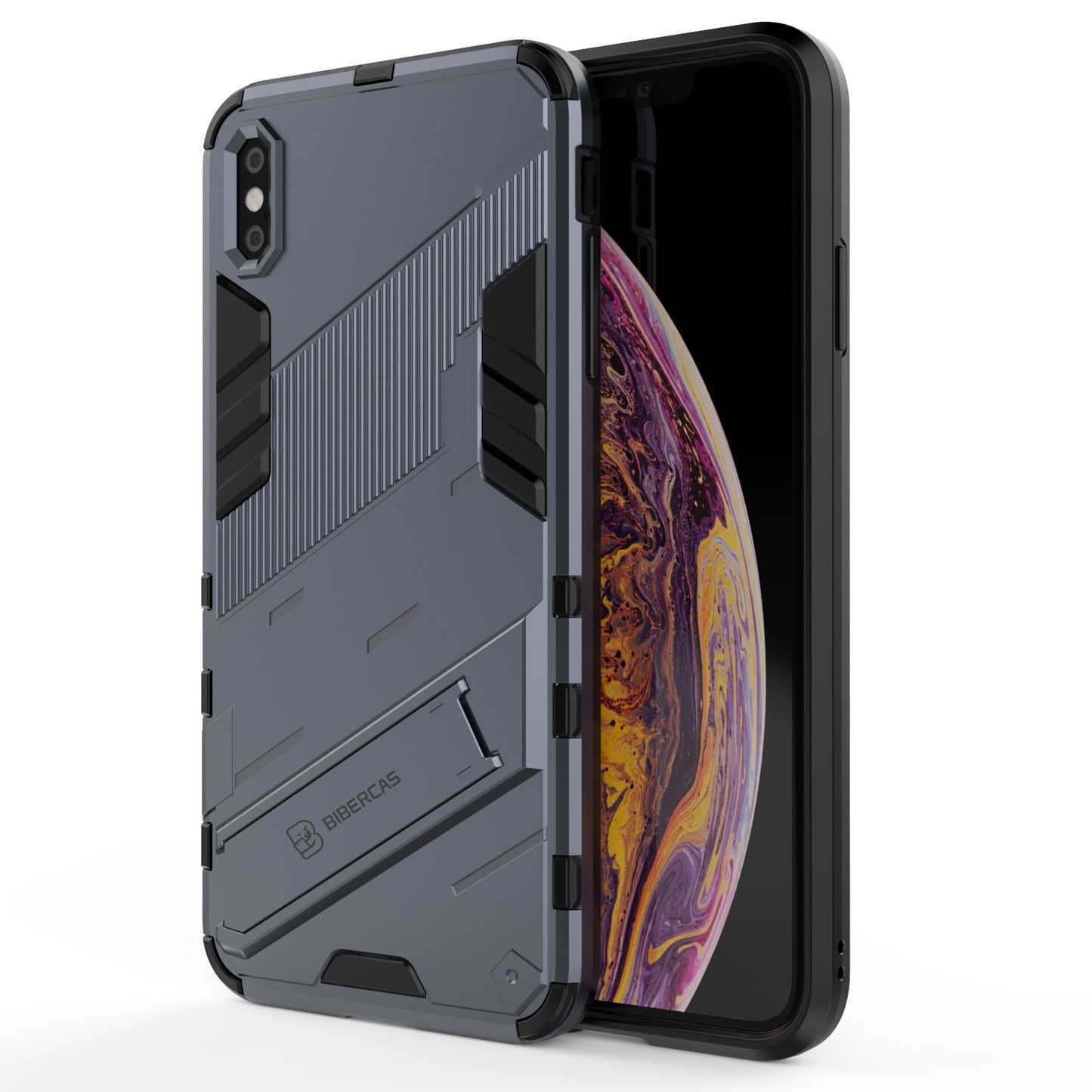 iPhone XS Max Shockproof Phone Case - Punk Armor 2-in-1 PC + TPU with Invisible Holder