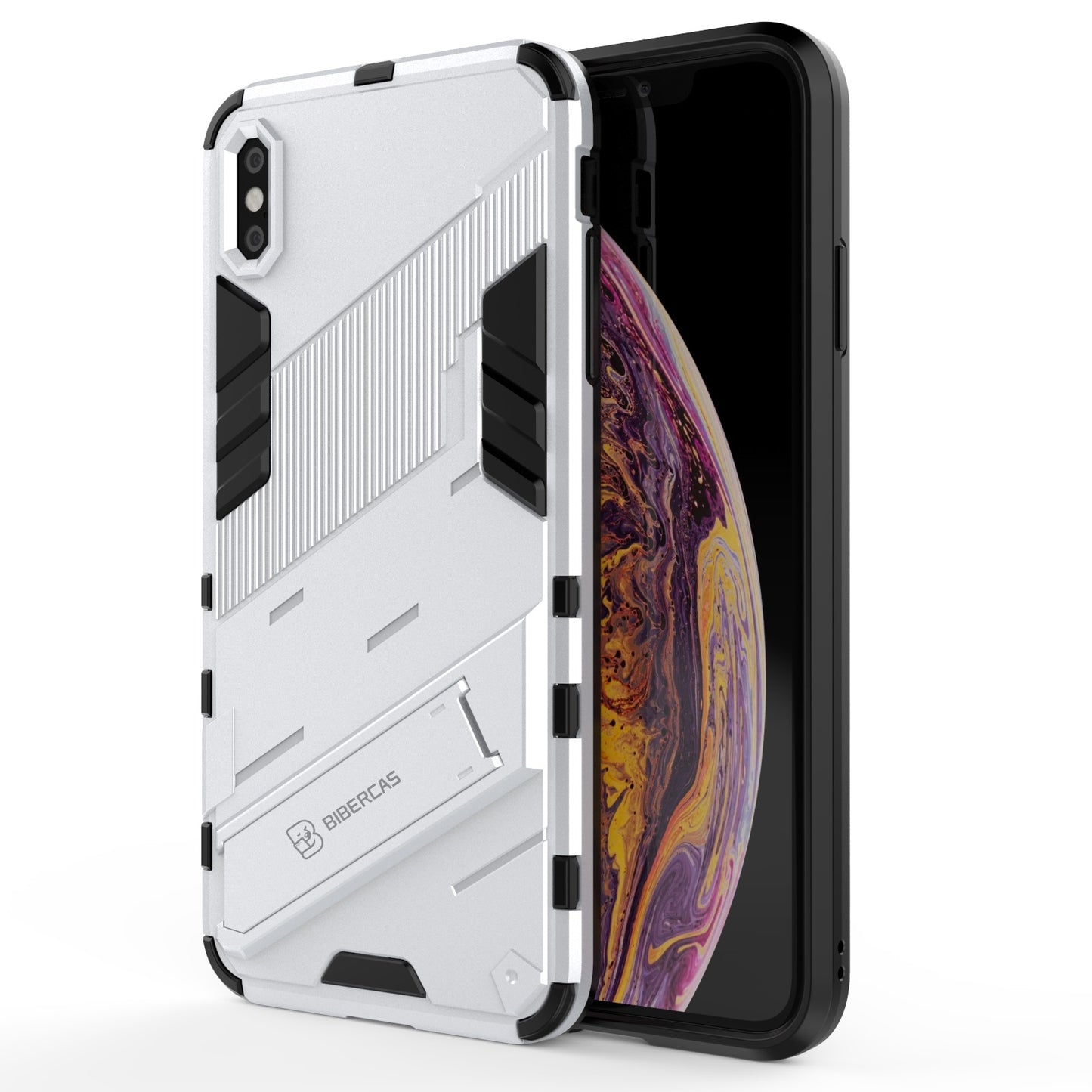 iPhone XS Max Shockproof Phone Case - Punk Armor 2-in-1 PC + TPU with Invisible Holder