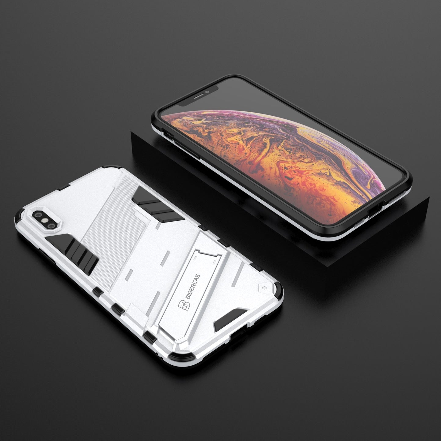 iPhone XS Max Shockproof Phone Case - Punk Armor 2-in-1 PC + TPU with Invisible Holder