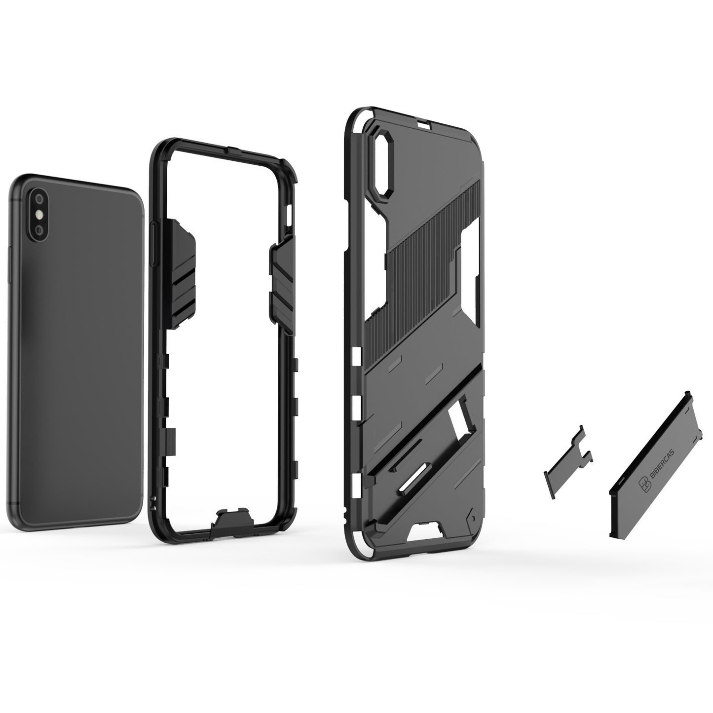 iPhone XS Max Shockproof Phone Case - Punk Armor 2-in-1 PC + TPU with Invisible Holder