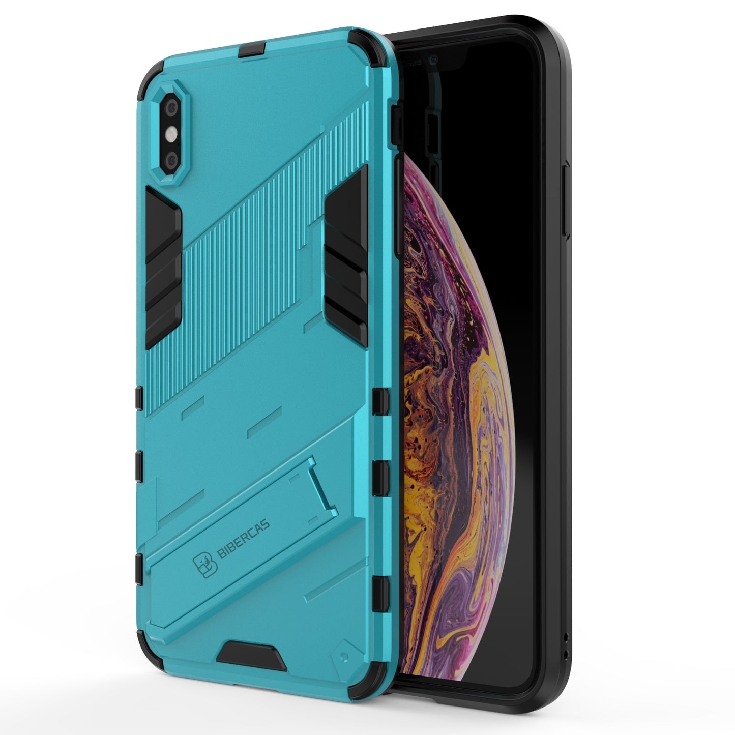 iPhone XS Max Shockproof Phone Case - Punk Armor 2-in-1 PC + TPU with Invisible Holder