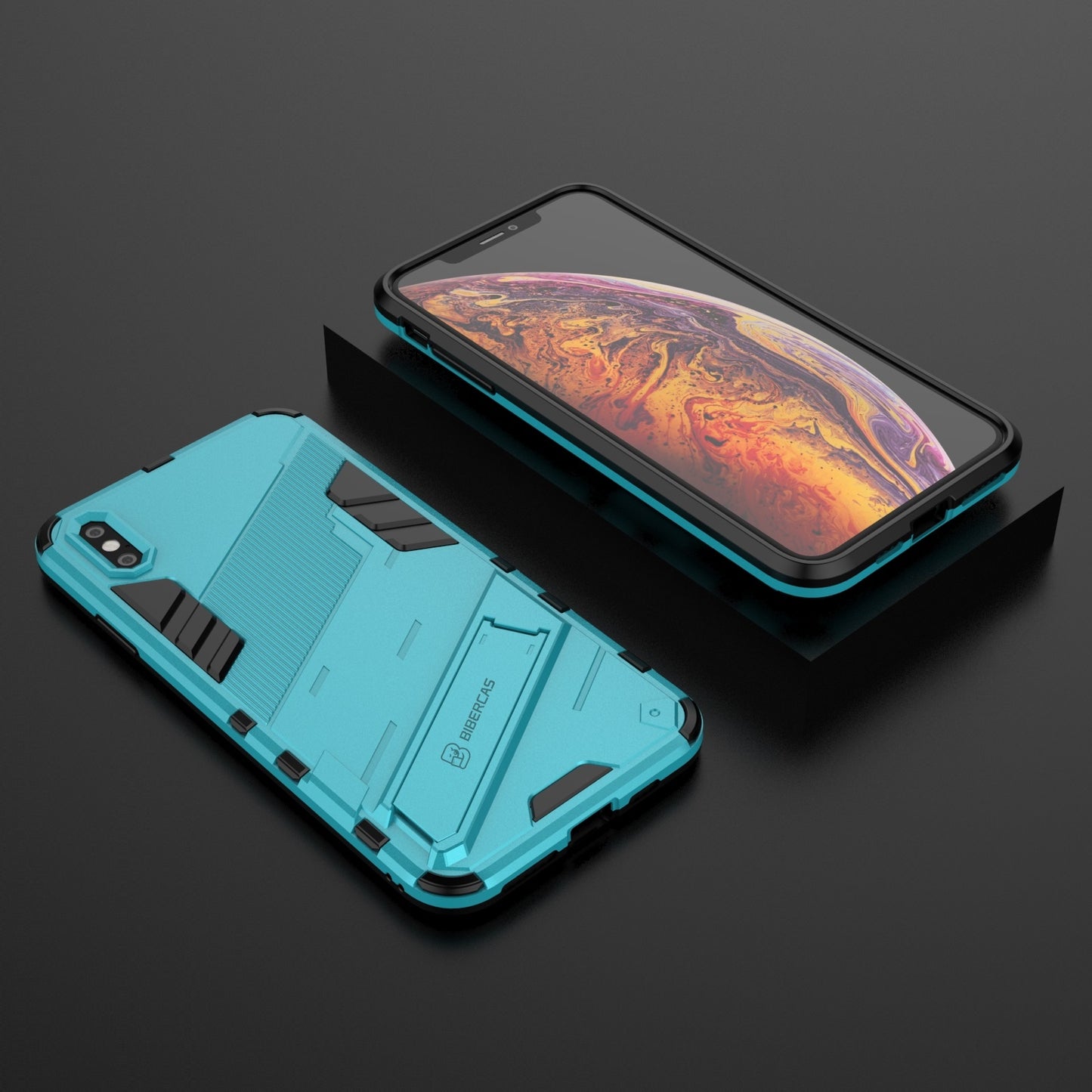 iPhone XS Max Shockproof Phone Case - Punk Armor 2-in-1 PC + TPU with Invisible Holder