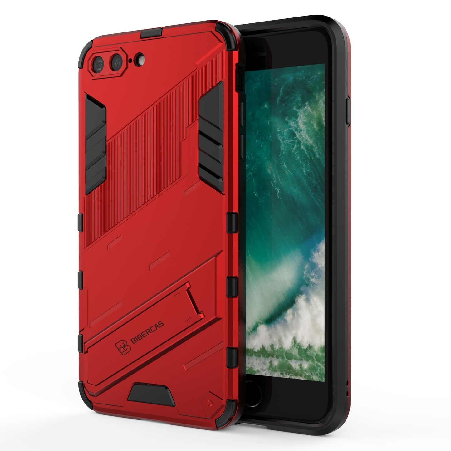 iPhone 7 Plus Shockproof Phone Case - Punk Armor 2-in-1 PC + TPU with Invisible Holder