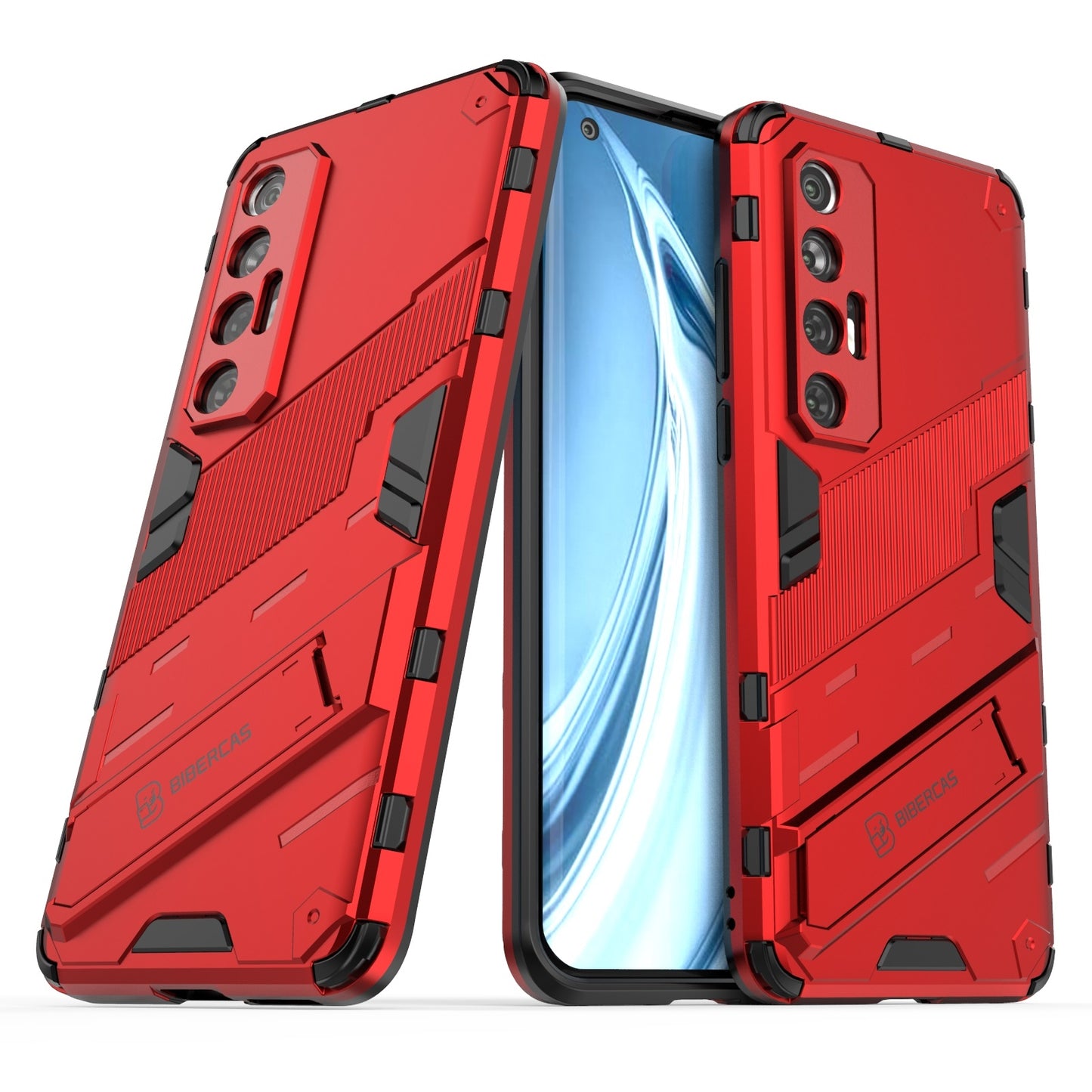 Xiaomi Mi 10S Shockproof Phone Case - Punk Armor 2-in-1 PC + TPU with Invisible Holder