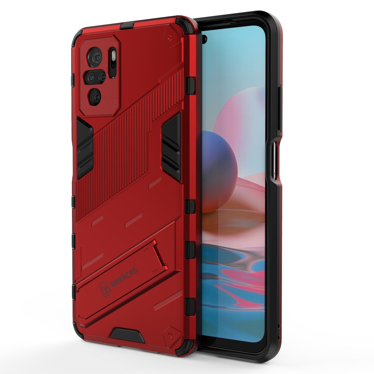 Xiaomi Redmi Note 10 Shockproof Phone Case - Punk Armor 2-in-1 PC + TPU with Invisible Holder