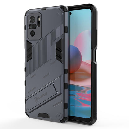 Xiaomi Redmi Note 10 Shockproof Phone Case - Punk Armor 2-in-1 PC + TPU with Invisible Holder