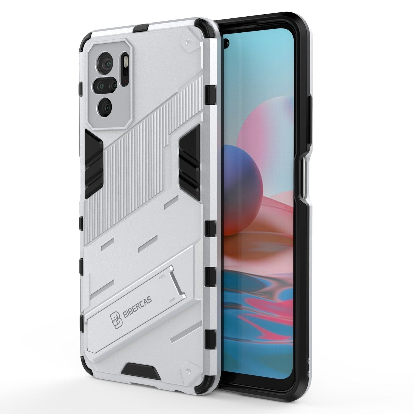 Xiaomi Redmi Note 10 Shockproof Phone Case - Punk Armor 2-in-1 PC + TPU with Invisible Holder