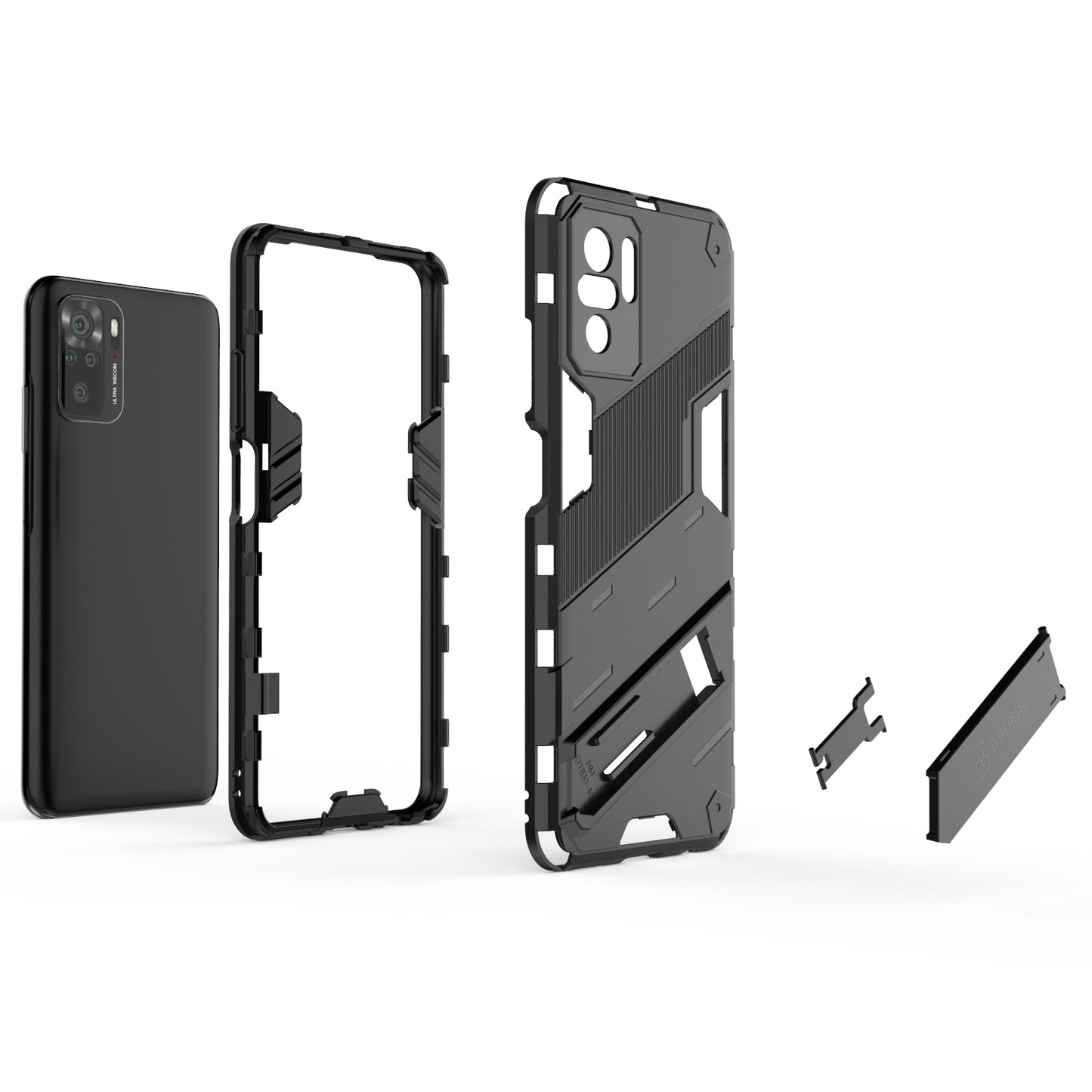 Xiaomi Redmi Note 10 Shockproof Phone Case - Punk Armor 2-in-1 PC + TPU with Invisible Holder