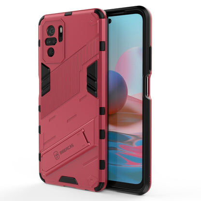 Xiaomi Redmi Note 10 Shockproof Phone Case - Punk Armor 2-in-1 PC + TPU with Invisible Holder