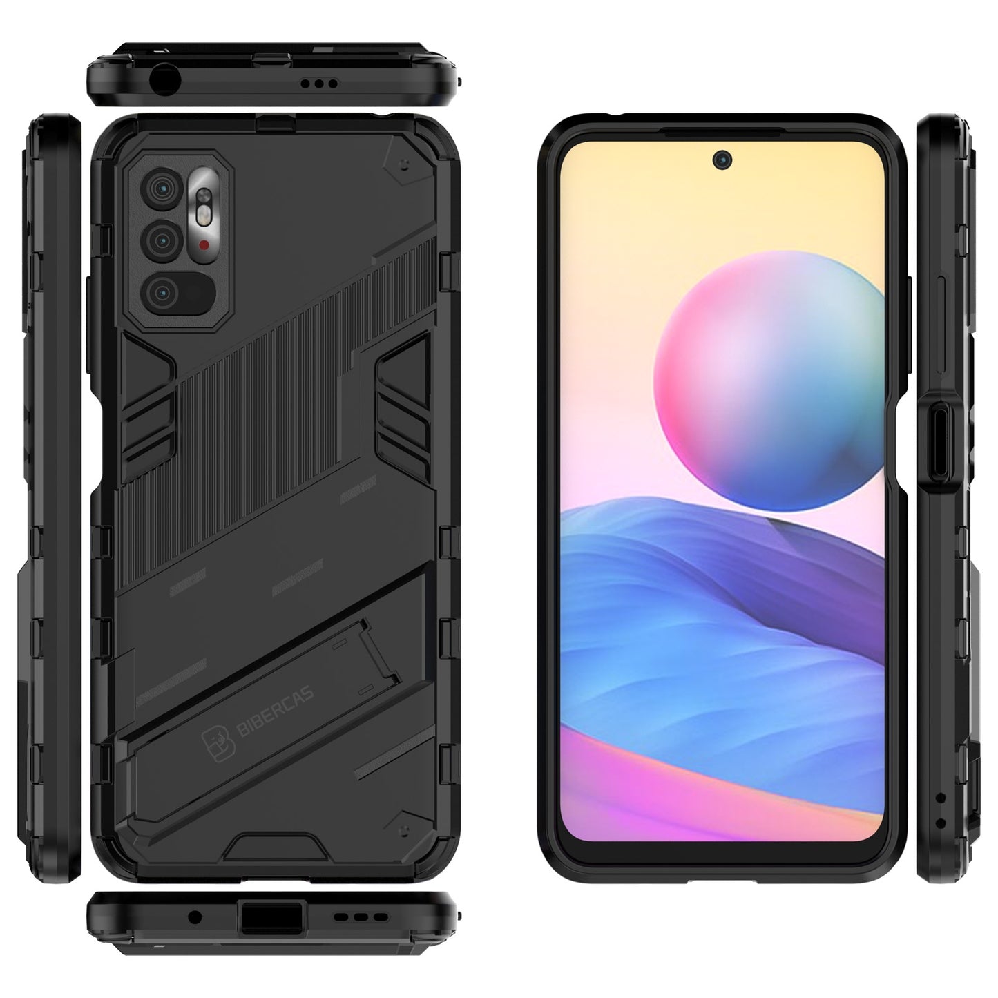 Xiaomi Redmi Note 10 5G Shockproof Phone Case - Punk Armor 2-in-1 PC + TPU with Invisible Holder