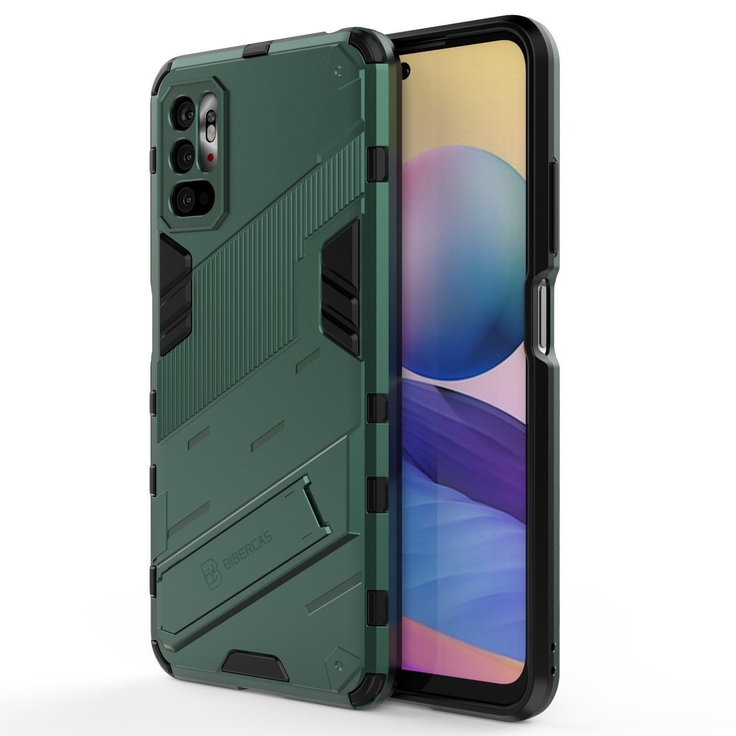 Xiaomi Redmi Note 10 5G Shockproof Phone Case - Punk Armor 2-in-1 PC + TPU with Invisible Holder