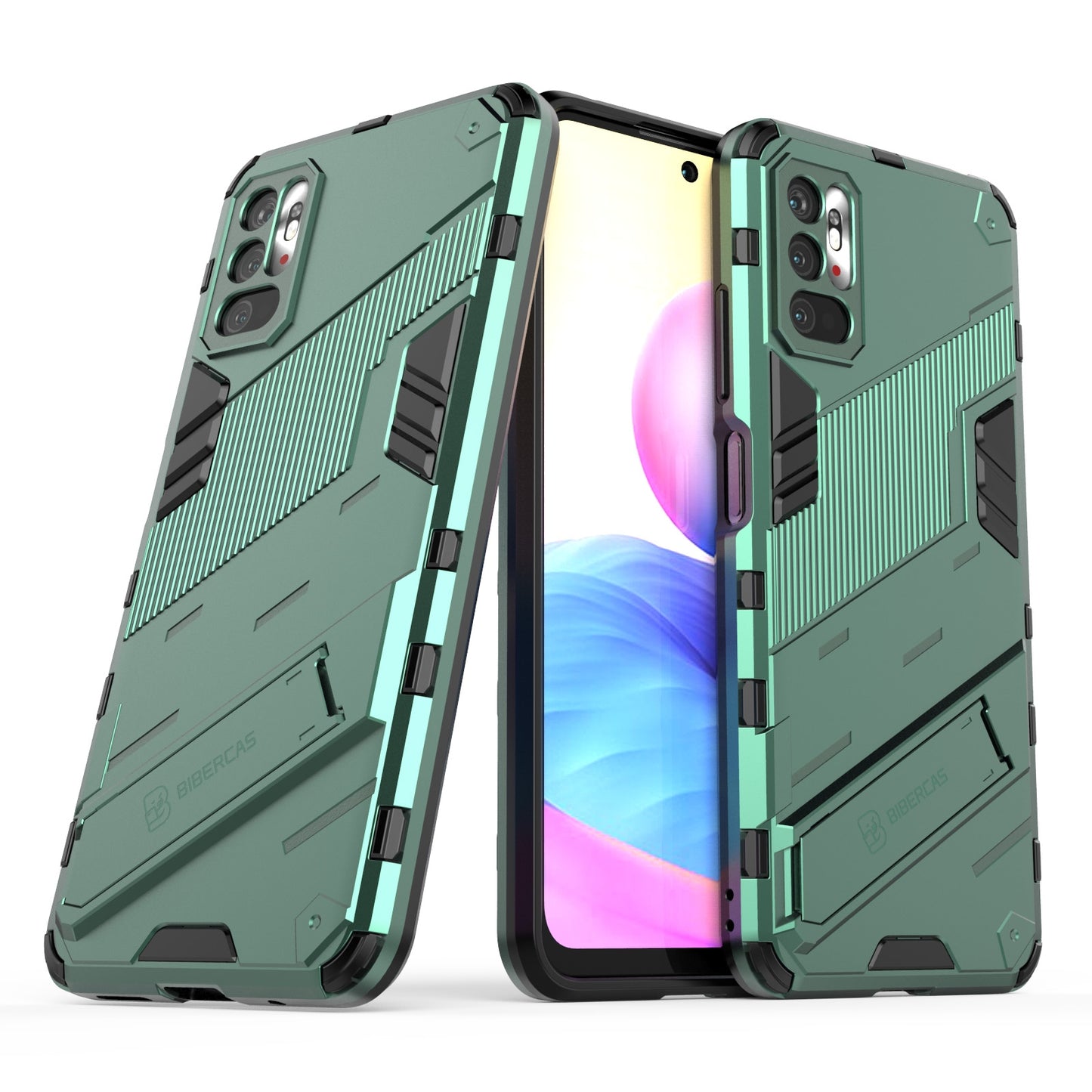 Xiaomi Redmi Note 10 5G Shockproof Phone Case - Punk Armor 2-in-1 PC + TPU with Invisible Holder