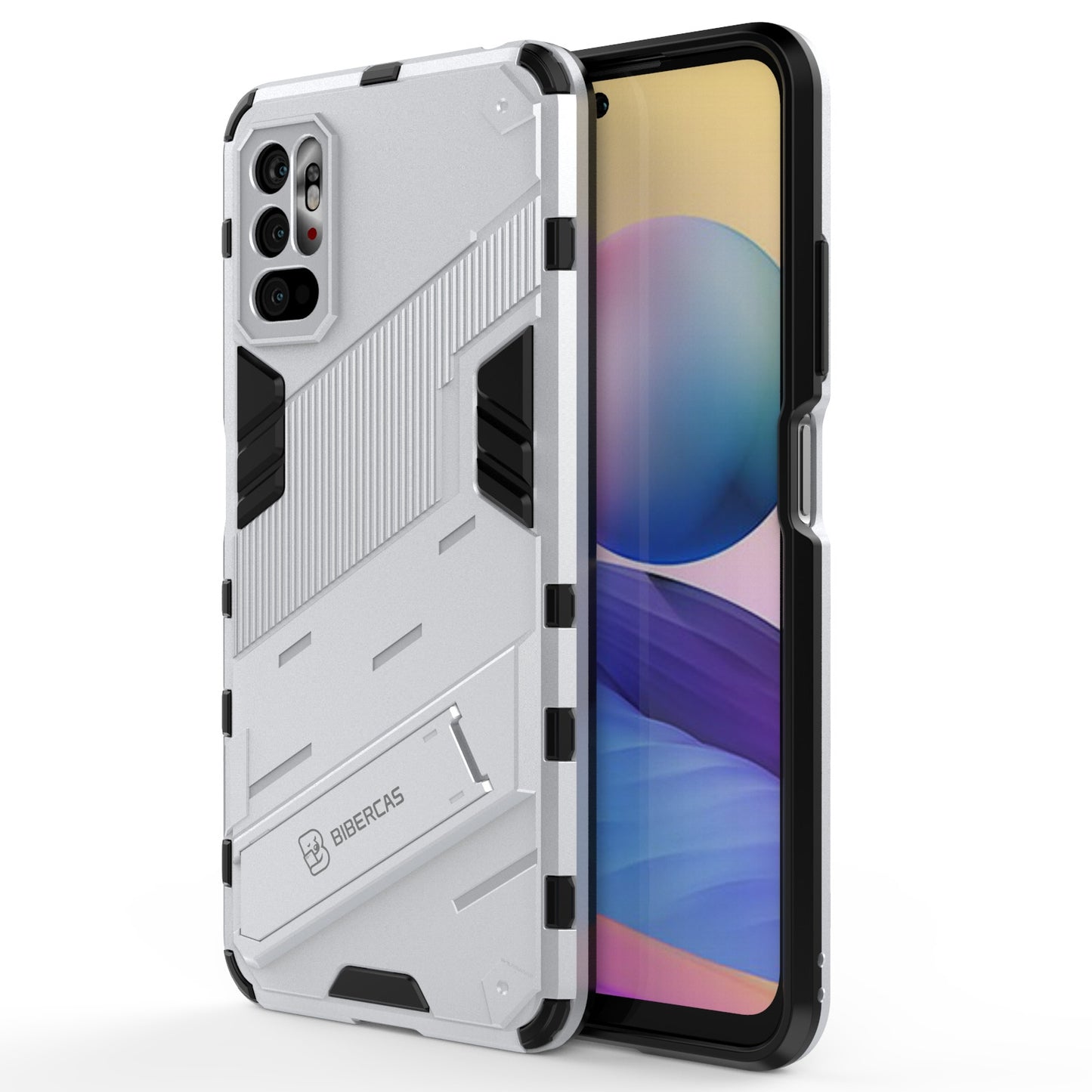 Xiaomi Redmi Note 10 5G Shockproof Phone Case - Punk Armor 2-in-1 PC + TPU with Invisible Holder