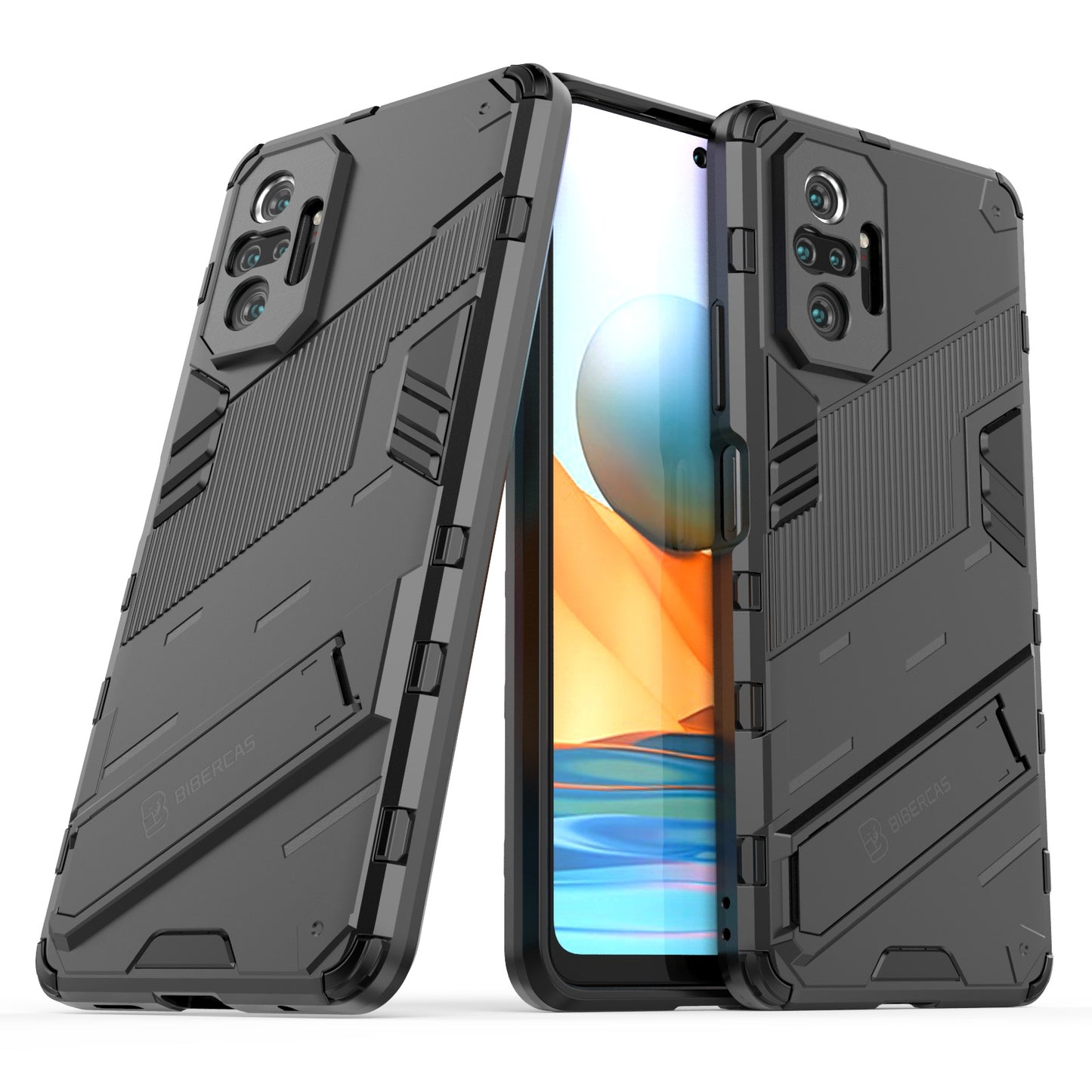 Xiaomi Redmi Note 10 Pro Shockproof Phone Case - Punk Armor 2-in-1 PC + TPU with Invisible Holder